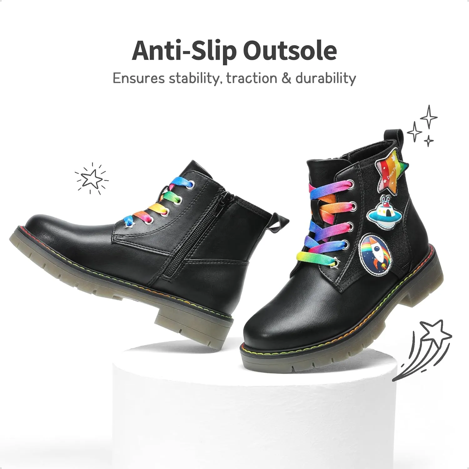 DREAM PAIRS Girls Boys Glitter Ankle Boots Side Zipper Combat Shoes with Lace Up for Toddler/Little Kid/Big Kid