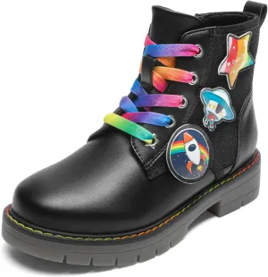 DREAM PAIRS Girls Boys Glitter Ankle Boots Side Zipper Combat Shoes with Lace Up for Toddler/Little Kid/Big Kid