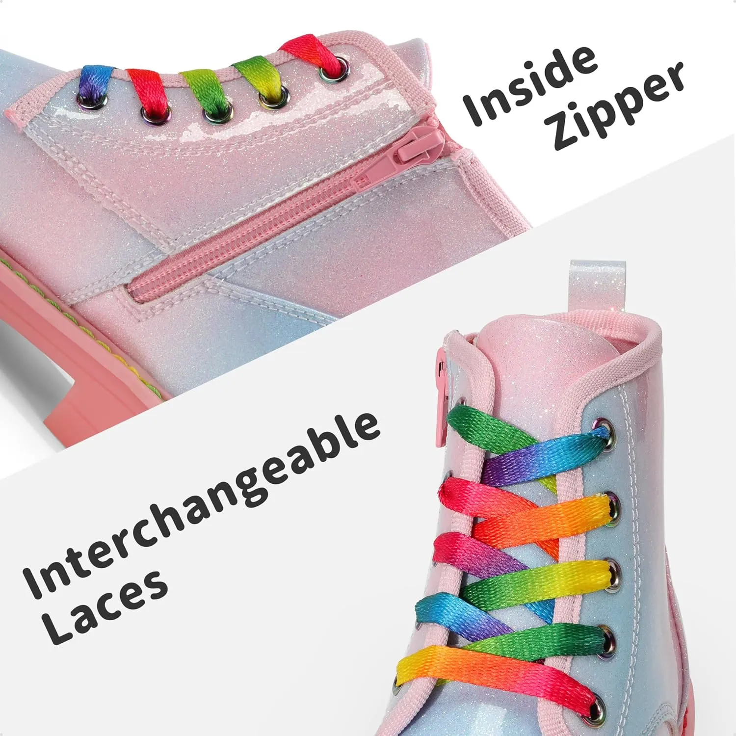 DREAM PAIRS Girls Boys Glitter Ankle Boots Side Zipper Combat Shoes with Lace Up for Toddler/Little Kid/Big Kid