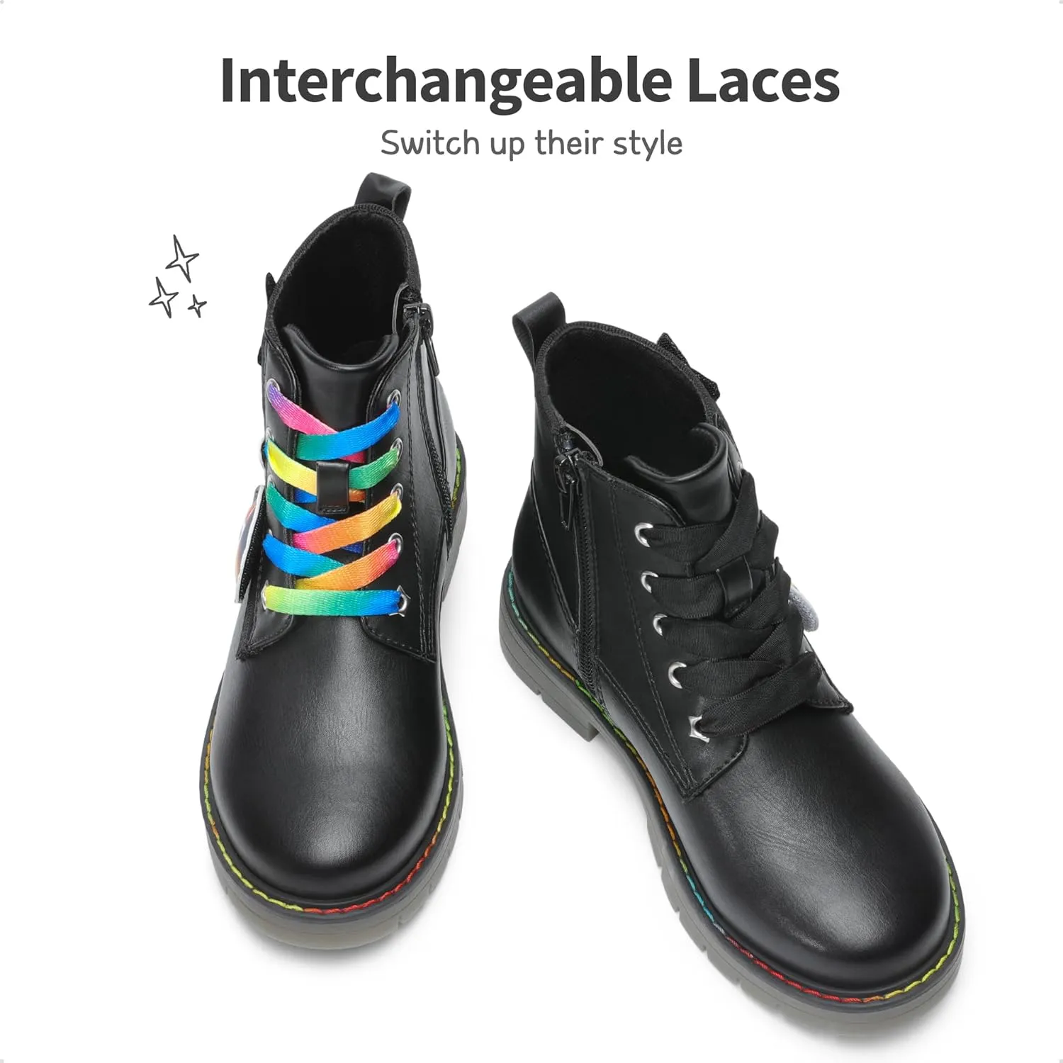 DREAM PAIRS Girls Boys Glitter Ankle Boots Side Zipper Combat Shoes with Lace Up for Toddler/Little Kid/Big Kid