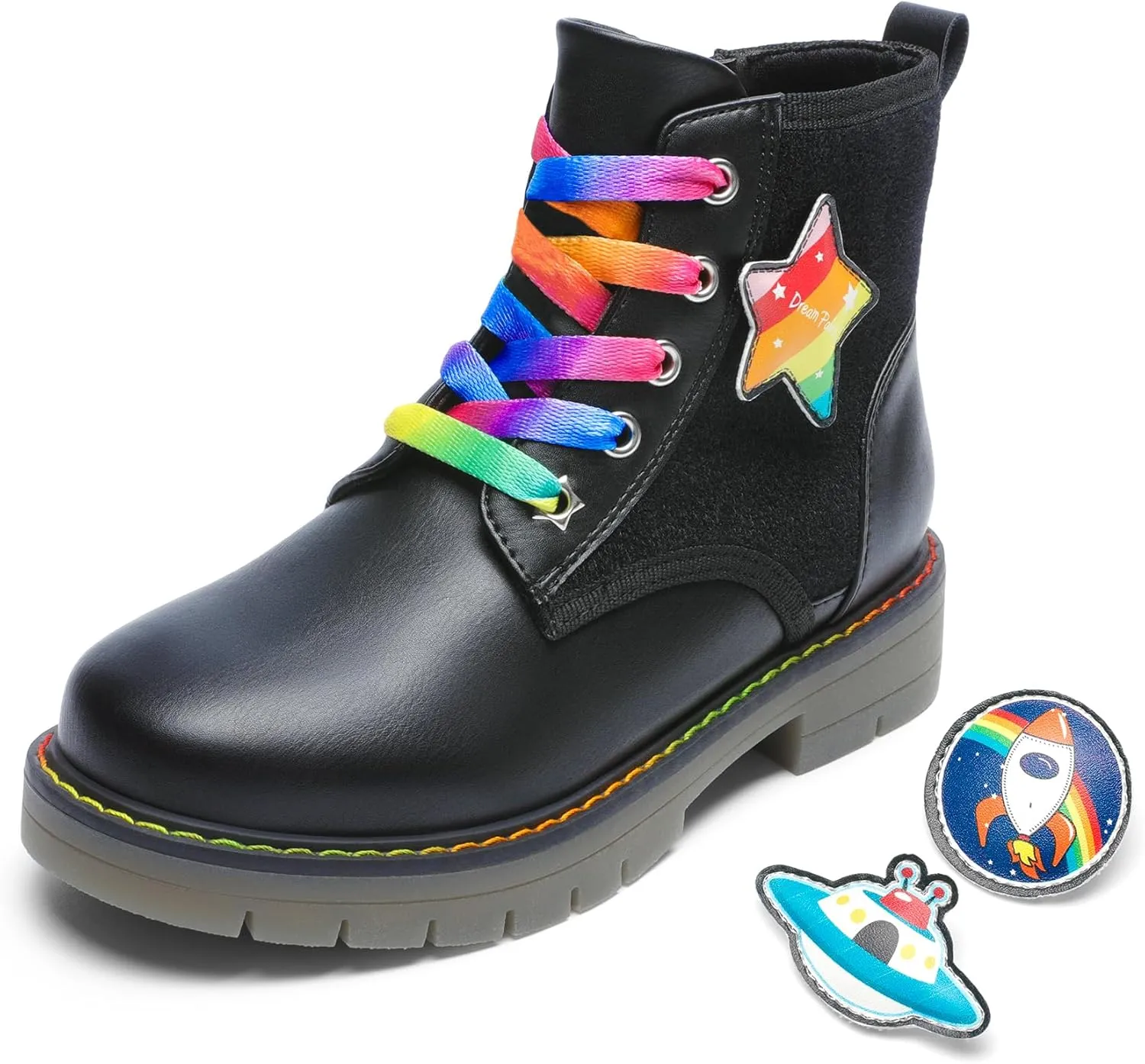 DREAM PAIRS Girls Boys Glitter Ankle Boots Side Zipper Combat Shoes with Lace Up for Toddler/Little Kid/Big Kid