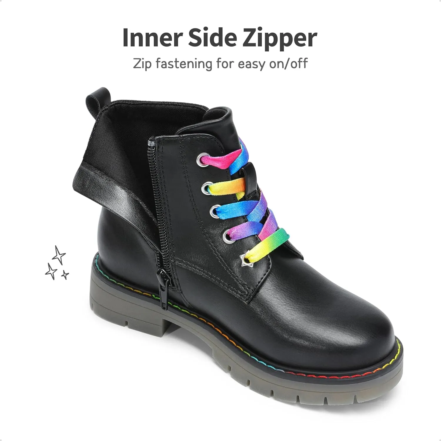 DREAM PAIRS Girls Boys Glitter Ankle Boots Side Zipper Combat Shoes with Lace Up for Toddler/Little Kid/Big Kid