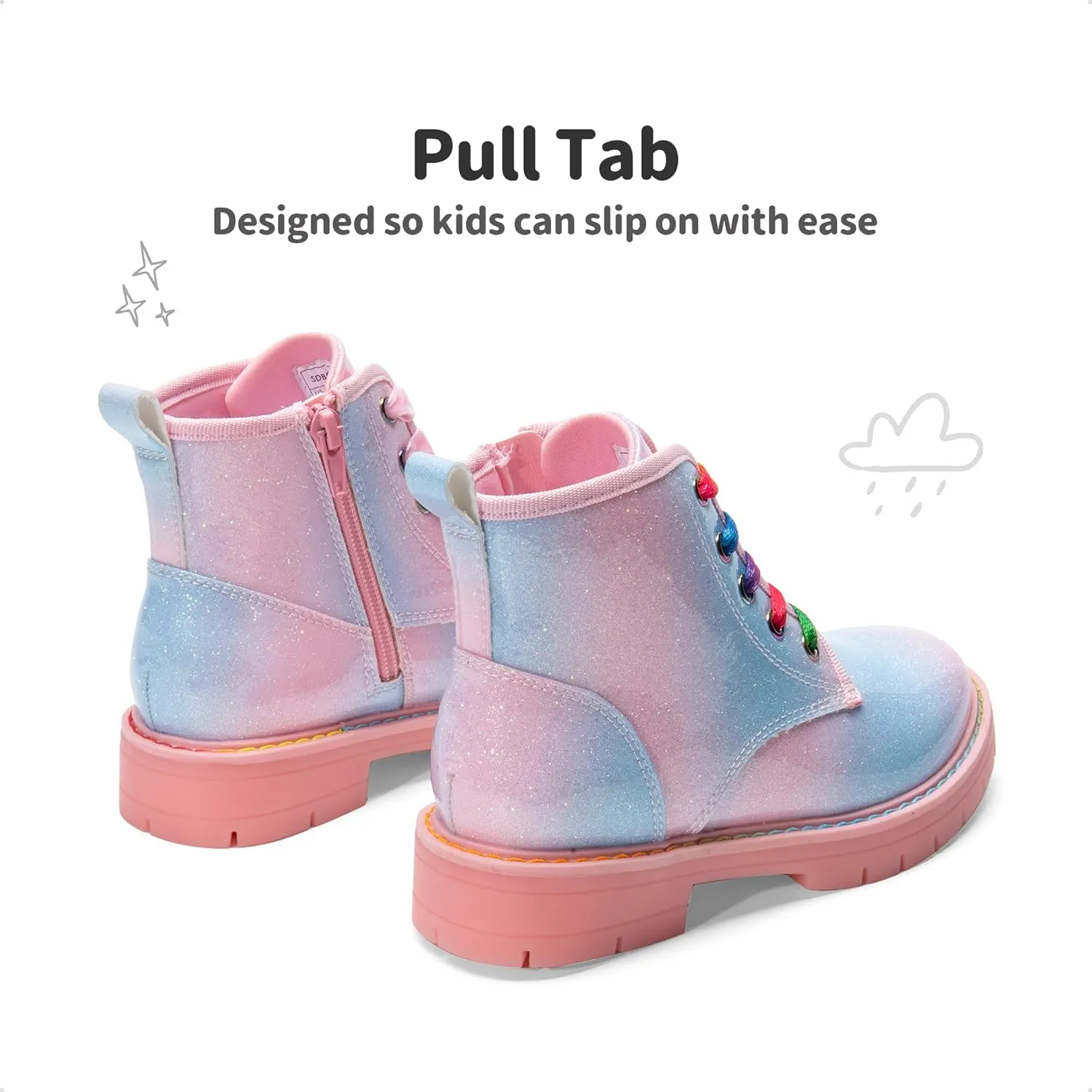 DREAM PAIRS Girls Boys Glitter Ankle Boots Side Zipper Combat Shoes with Lace Up for Toddler/Little Kid/Big Kid