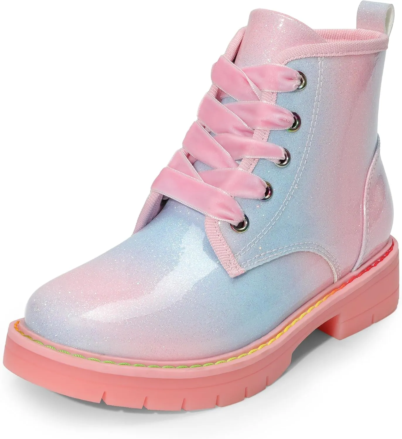 DREAM PAIRS Girls Boys Glitter Ankle Boots Side Zipper Combat Shoes with Lace Up for Toddler/Little Kid/Big Kid