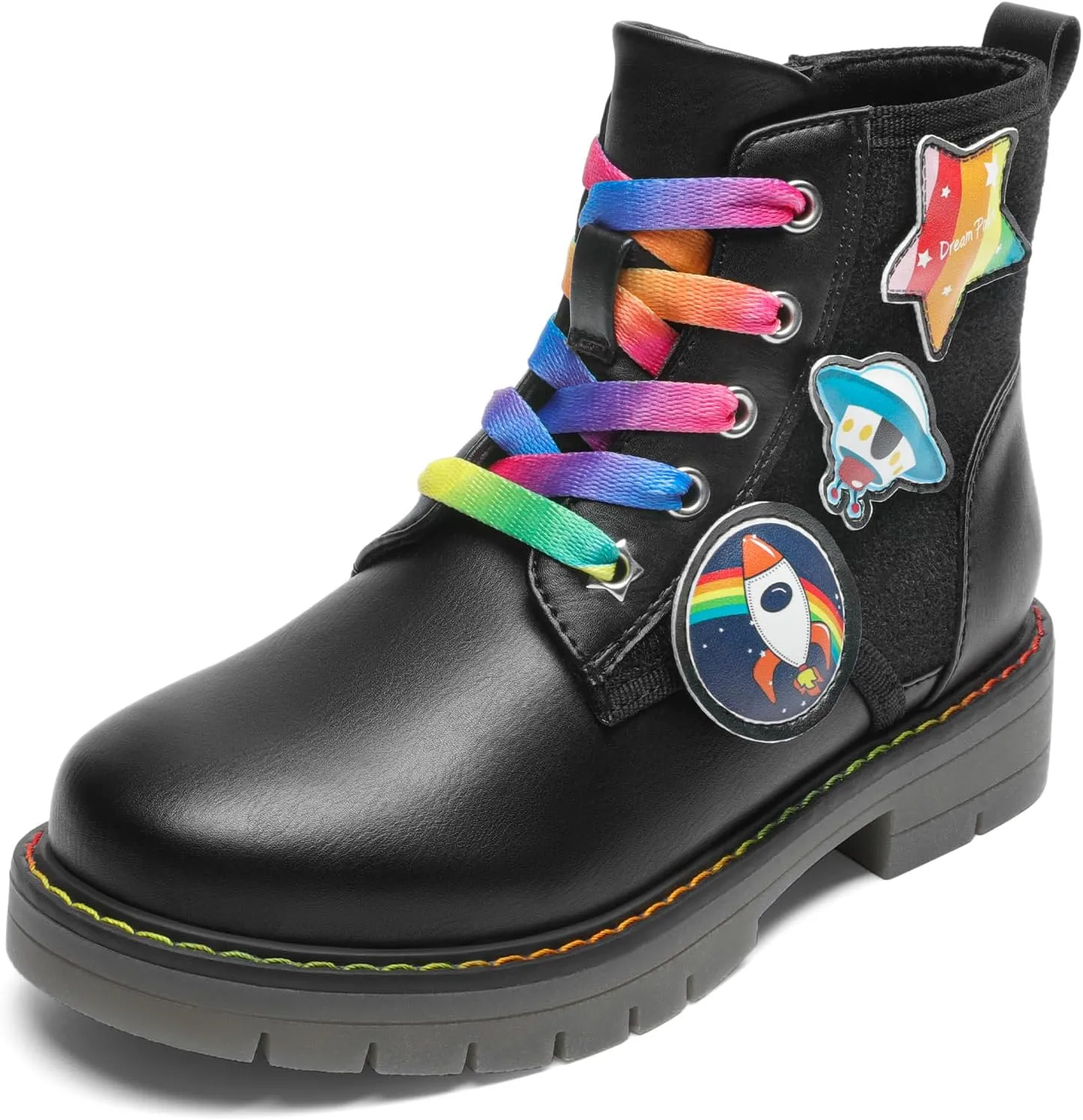 DREAM PAIRS Girls Boys Glitter Ankle Boots Side Zipper Combat Shoes with Lace Up for Toddler/Little Kid/Big Kid