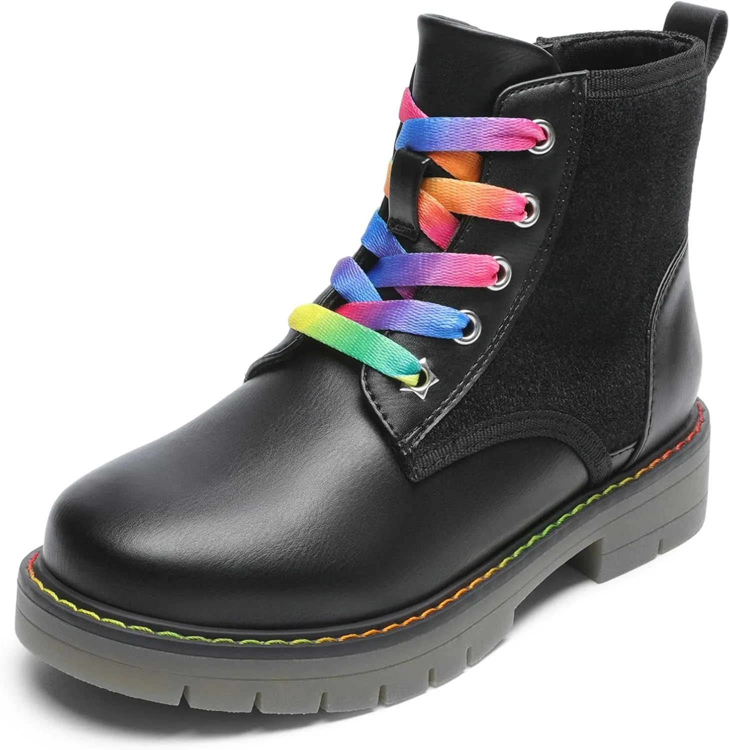 DREAM PAIRS Girls Boys Glitter Ankle Boots Side Zipper Combat Shoes with Lace Up for Toddler/Little Kid/Big Kid