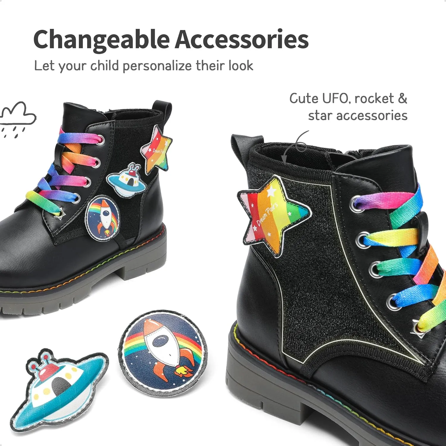 DREAM PAIRS Girls Boys Glitter Ankle Boots Side Zipper Combat Shoes with Lace Up for Toddler/Little Kid/Big Kid