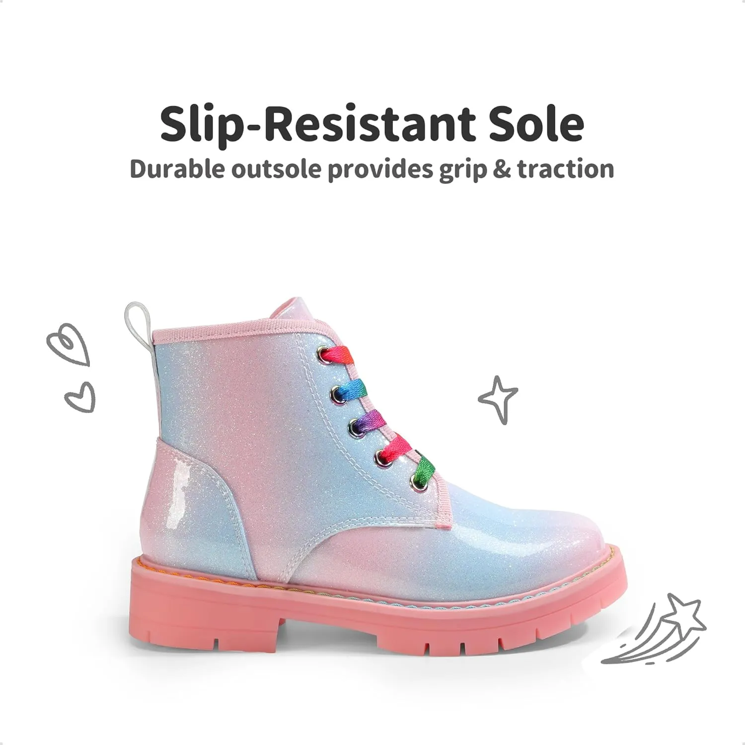 DREAM PAIRS Girls Boys Glitter Ankle Boots Side Zipper Combat Shoes with Lace Up for Toddler/Little Kid/Big Kid