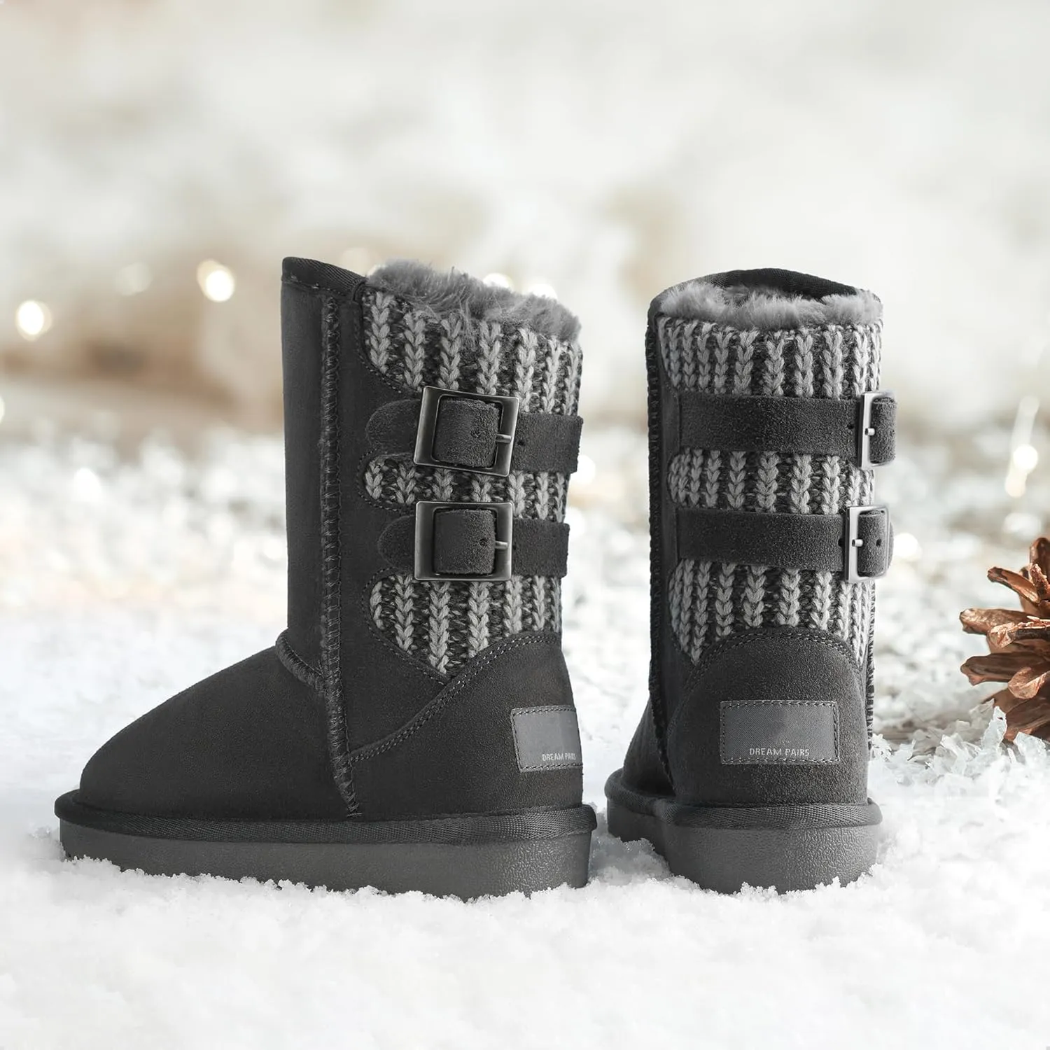 DREAM PAIRS Girls Boys Winter Boots Faux Fur Lined Mid Calf Kids Snow Tall Shoes FuzzyChic Kid's Buckle for Little Kid/Big Kid