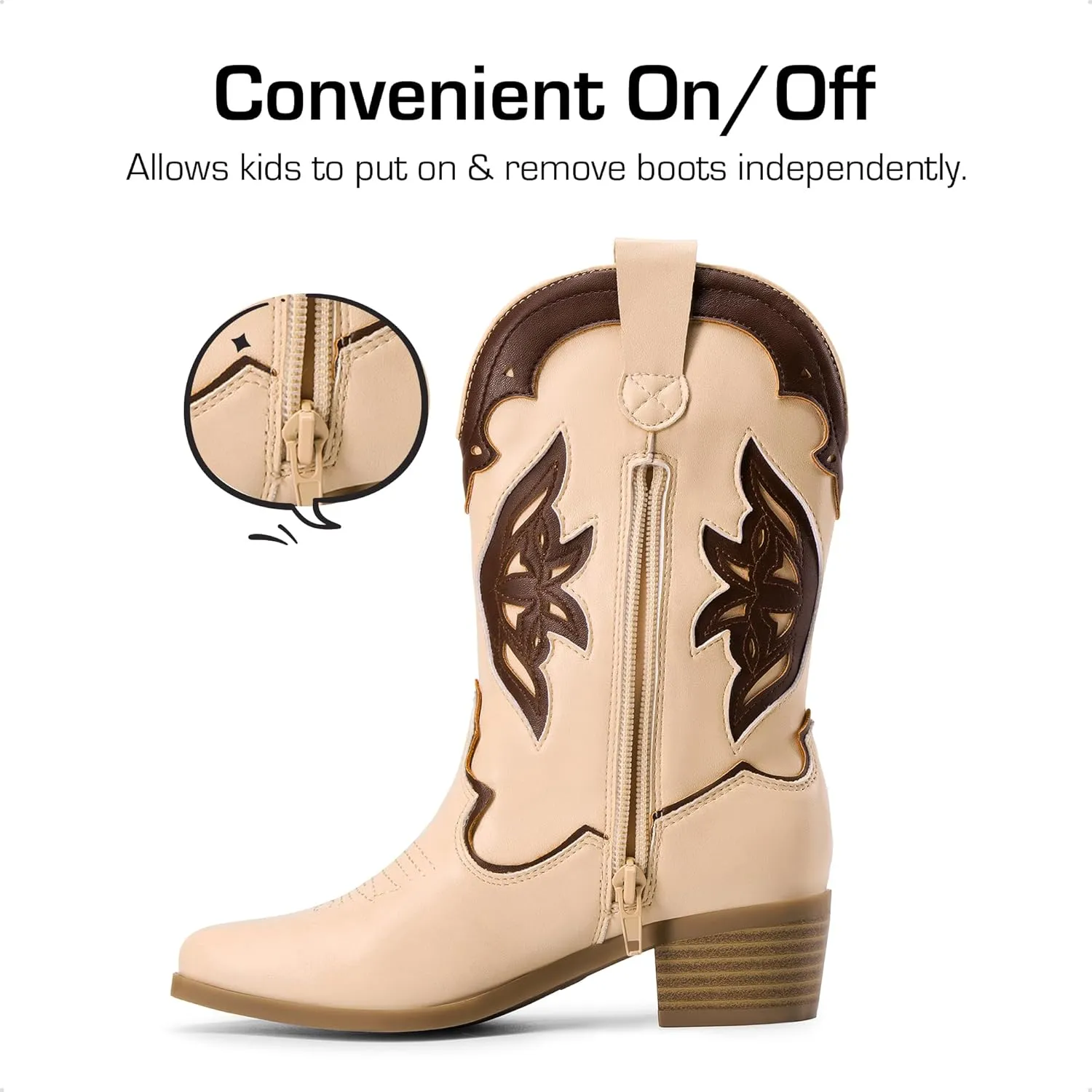 DREAM PAIRS Girls Cowgirl Cowboy Boots Western Fashion Mid Calf Boots