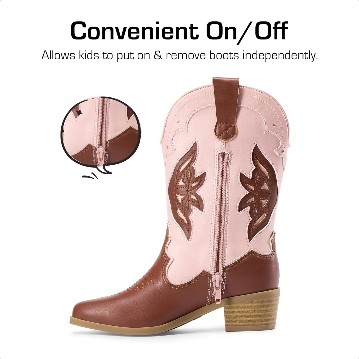 DREAM PAIRS Girls Cowgirl Cowboy Boots Western Fashion Mid Calf Boots