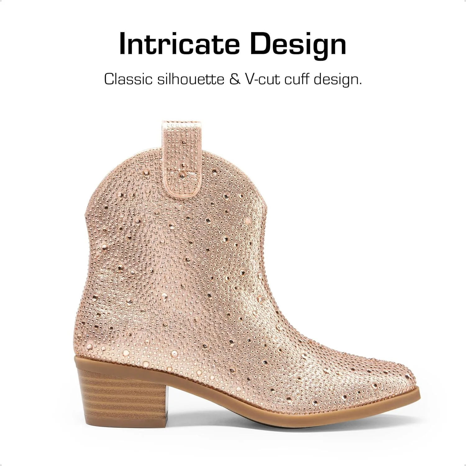 DREAM PAIRS Girls Cowgirl Cowboy Rhinestone Boots Ankle Low Heel Dress Booties