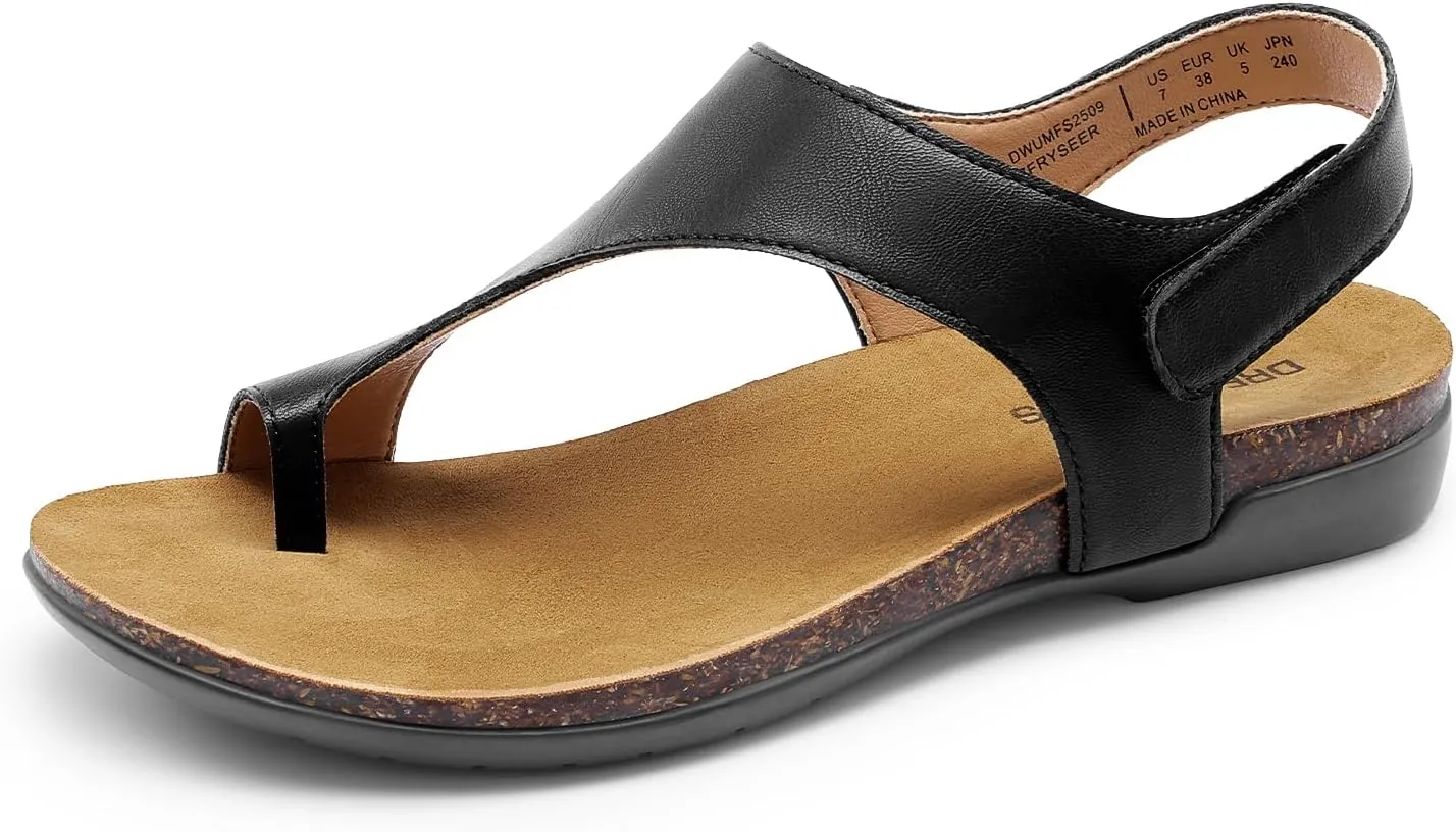 DREAM PAIRS Women's Comfortable Cork Footbed Arch Support Sandals Casual to Dressy Thong Walking Flat Sandals for Summer