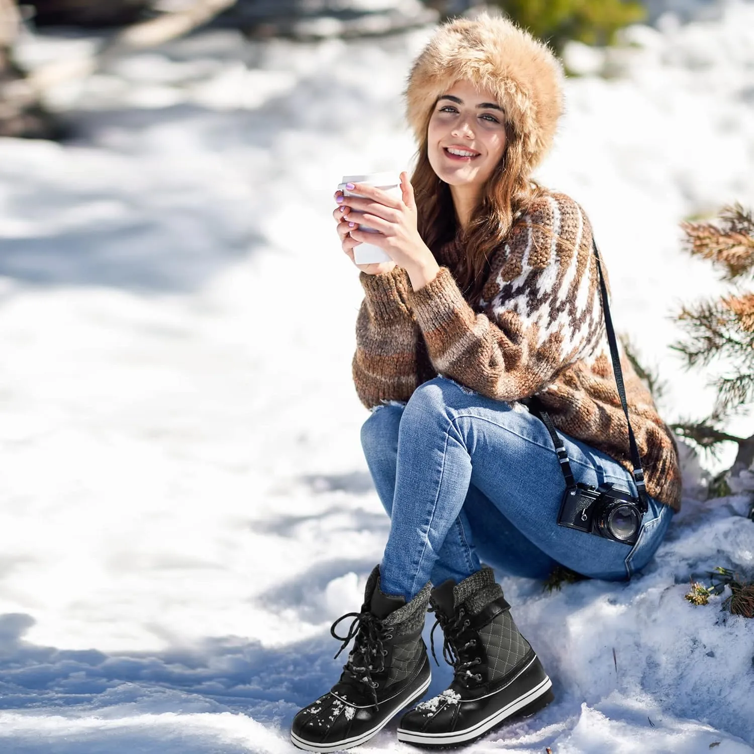DREAM PAIRS Women's Mid Calf Waterproof Winter Snow Boots Monte
