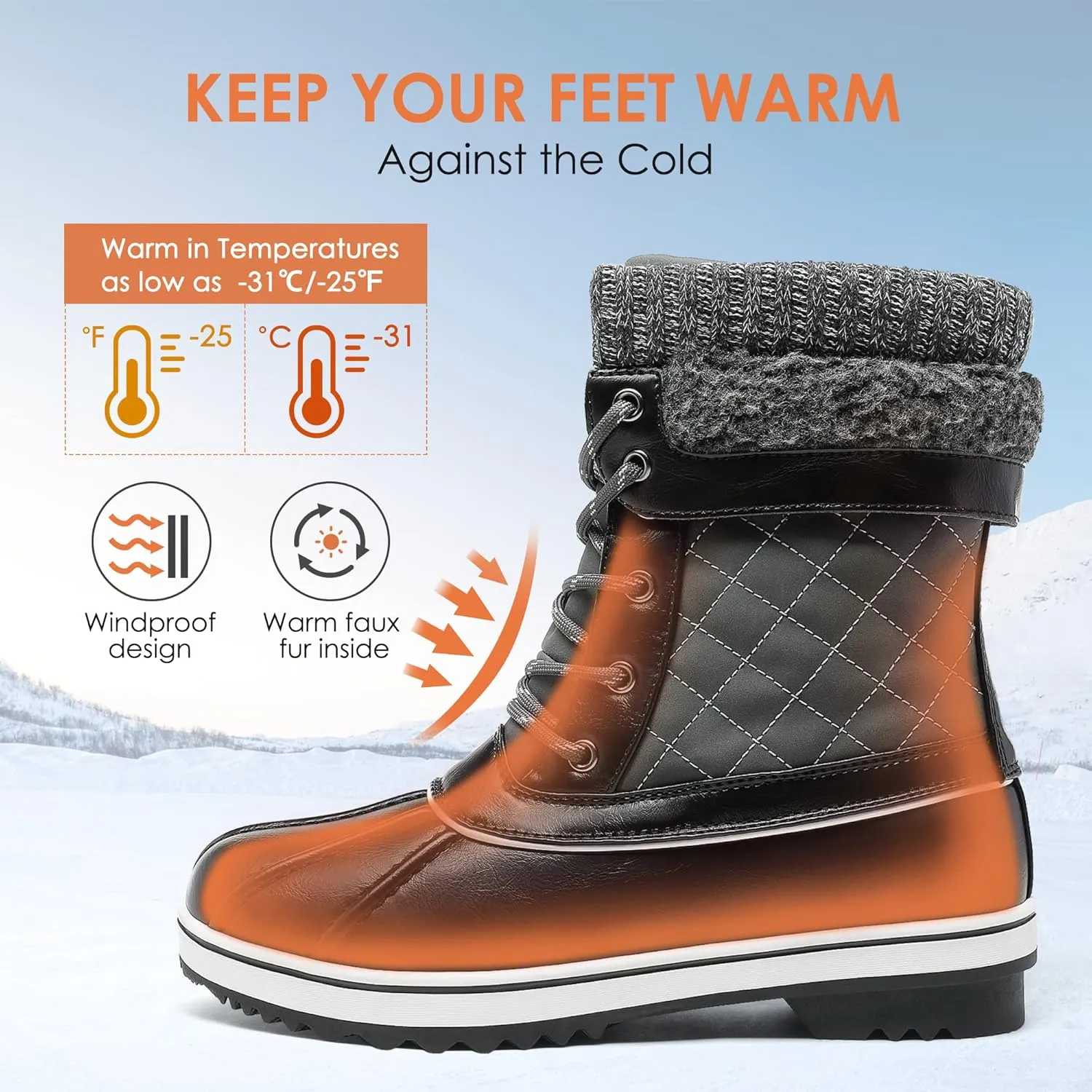 DREAM PAIRS Women's Mid Calf Waterproof Winter Snow Boots Monte