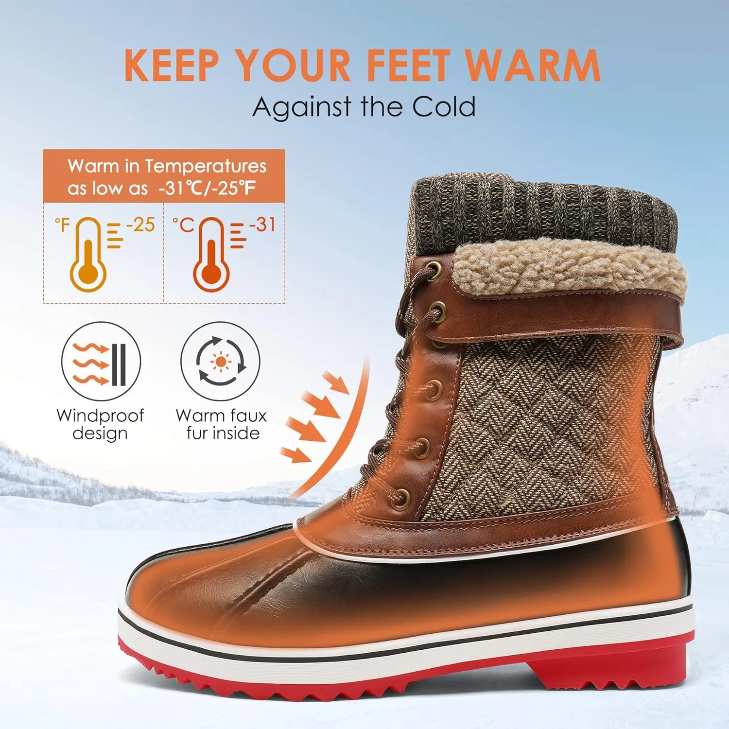 DREAM PAIRS Women's Mid Calf Waterproof Winter Snow Boots Monte