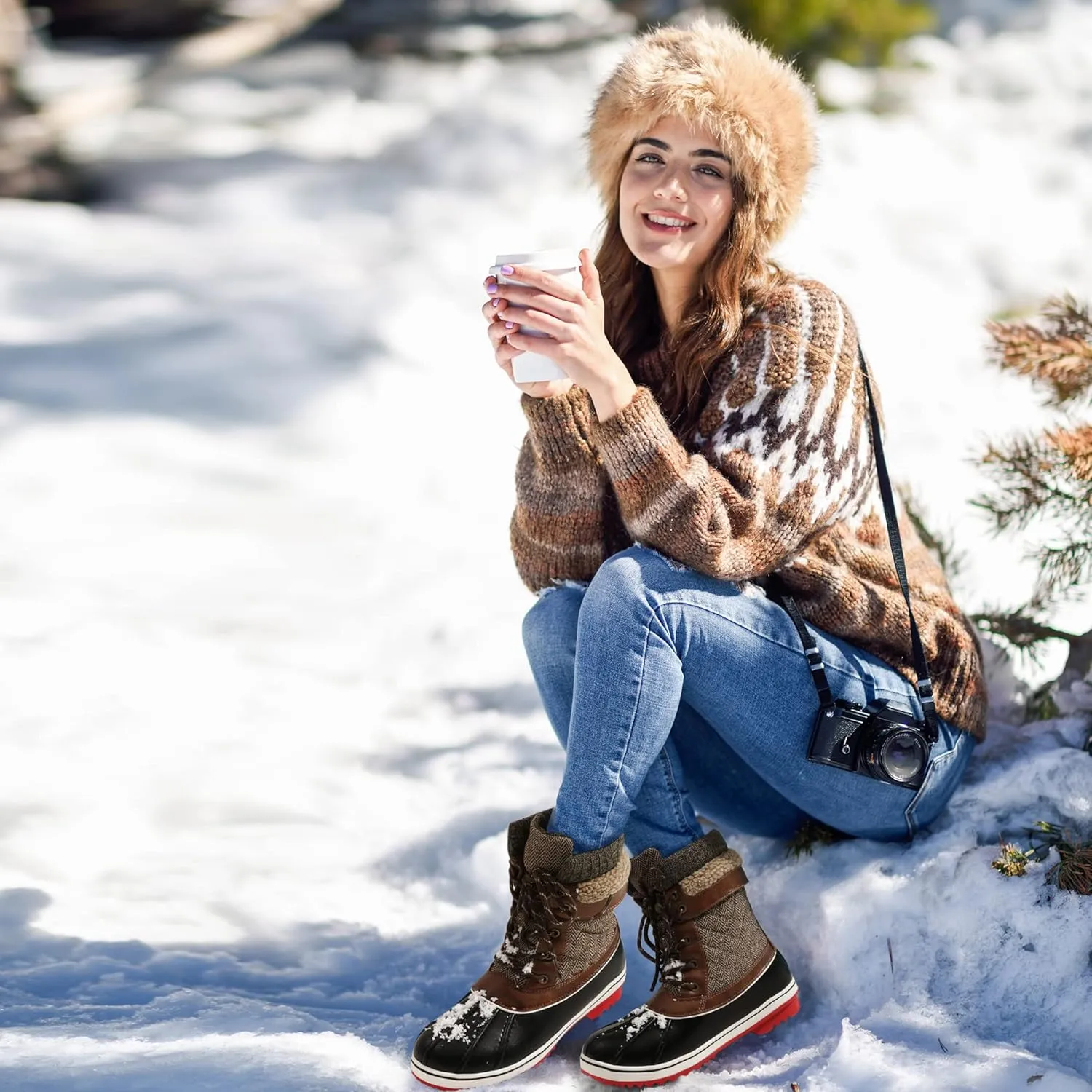 DREAM PAIRS Women's Mid Calf Waterproof Winter Snow Boots Monte