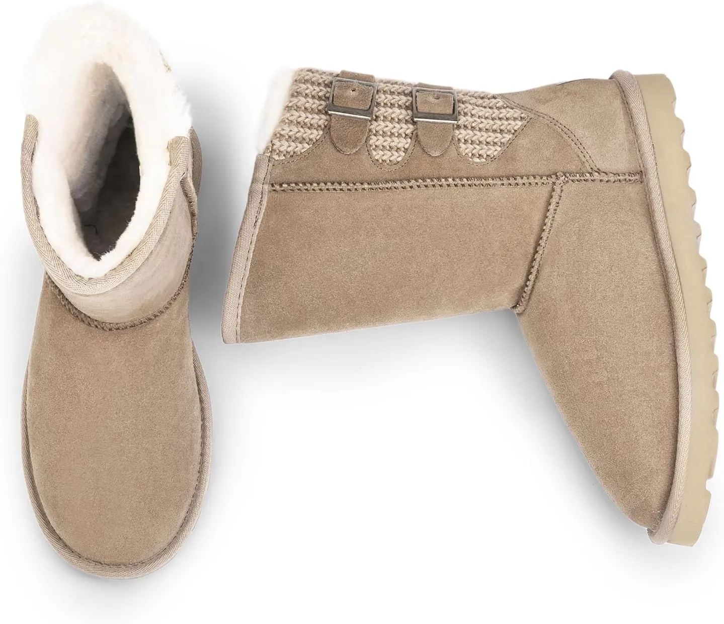 DREAM PAIRS Women's Mid Calf Winter Snow Boots Fashion FuzzyChic Buckle Booties