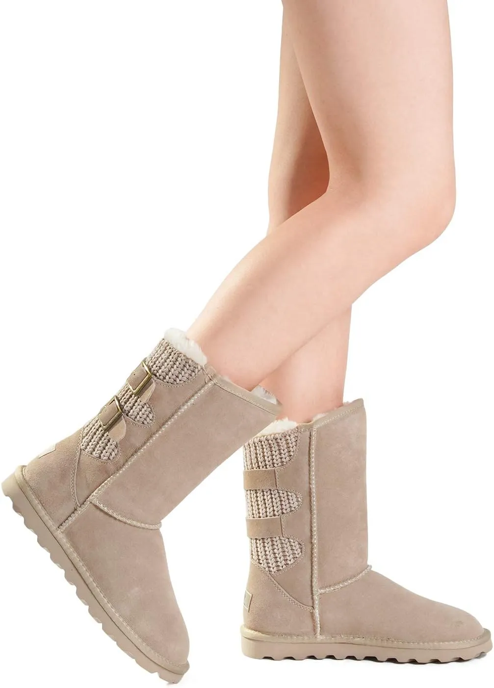 DREAM PAIRS Women's Mid Calf Winter Snow Boots Fashion FuzzyChic Buckle Booties