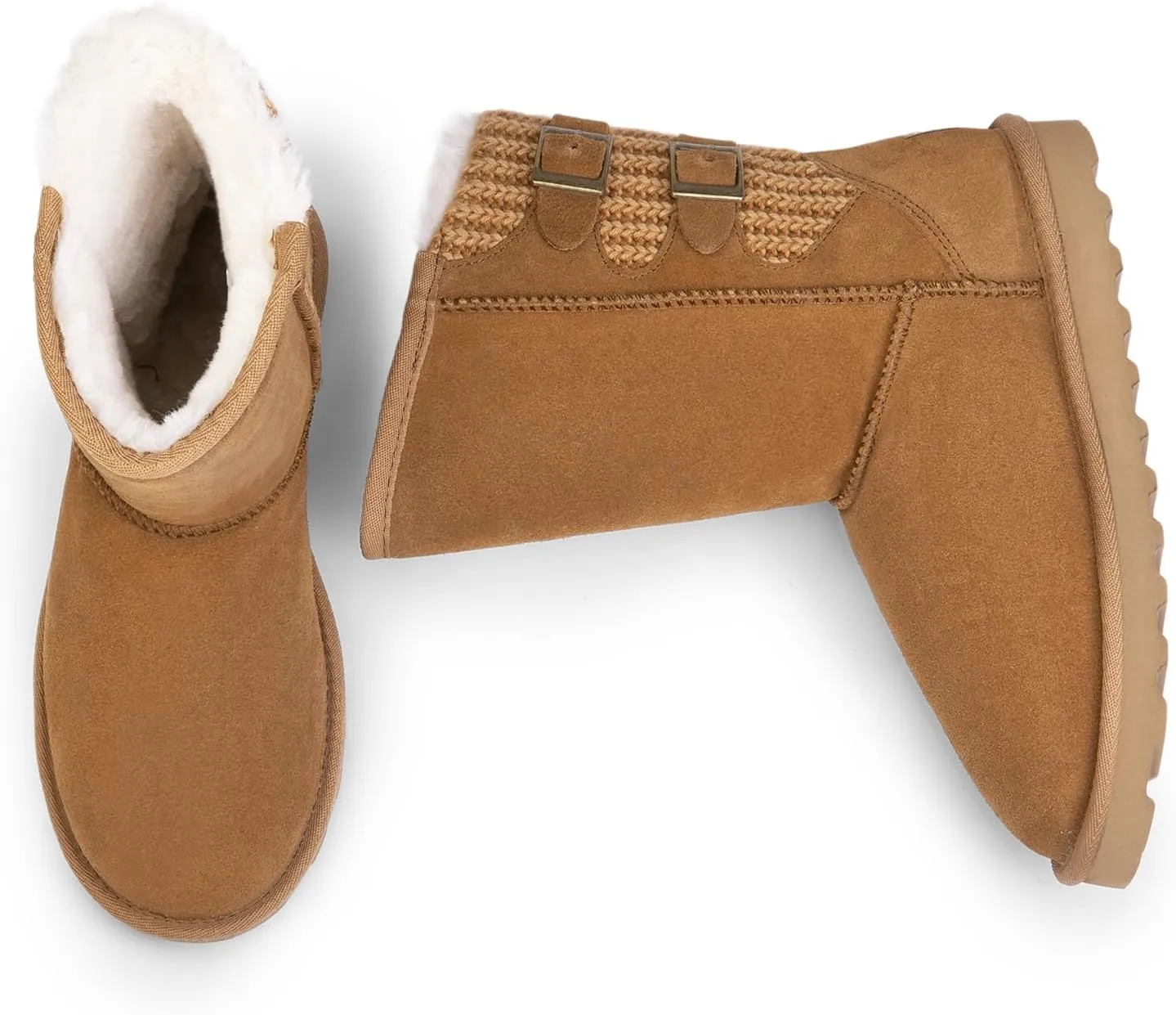 DREAM PAIRS Women's Mid Calf Winter Snow Boots Fashion FuzzyChic Buckle Booties