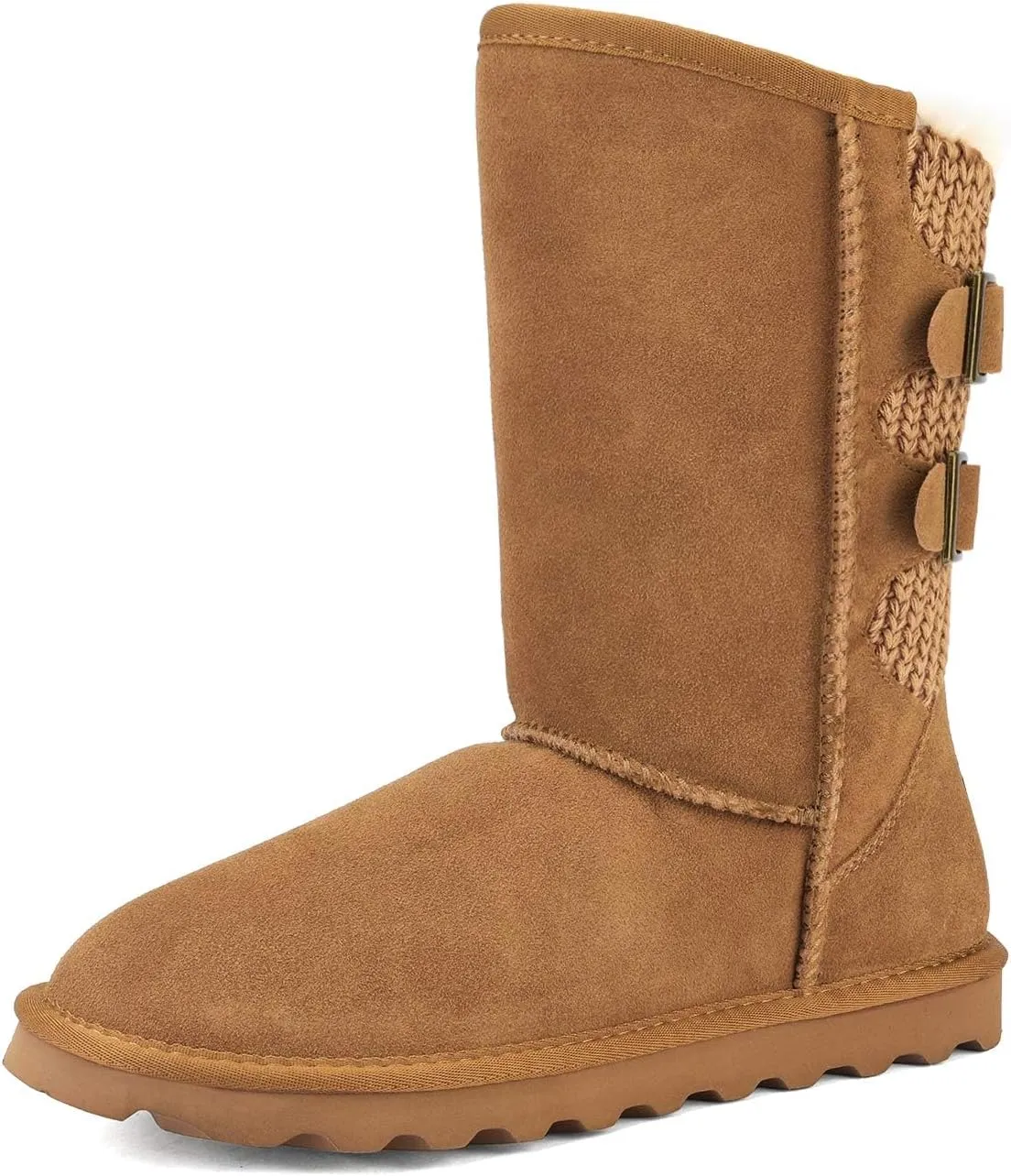 DREAM PAIRS Women's Mid Calf Winter Snow Boots Fashion FuzzyChic Buckle Booties