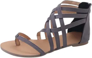 Dressy Flat Sandals for Women Criss Cross Flip Flops Anti-Slip Gladiator Solid Color Beach Falt Flat Sandals Women