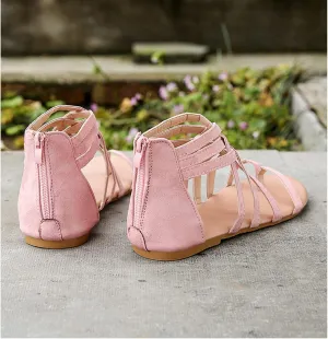 Dressy Flat Sandals for Women Criss Cross Flip Flops Anti-Slip Gladiator Solid Color Beach Falt Strappy Lace Up Casual Vacation Summer Open Toe Walking Shoes Zipper Back Ankle Strap 2025