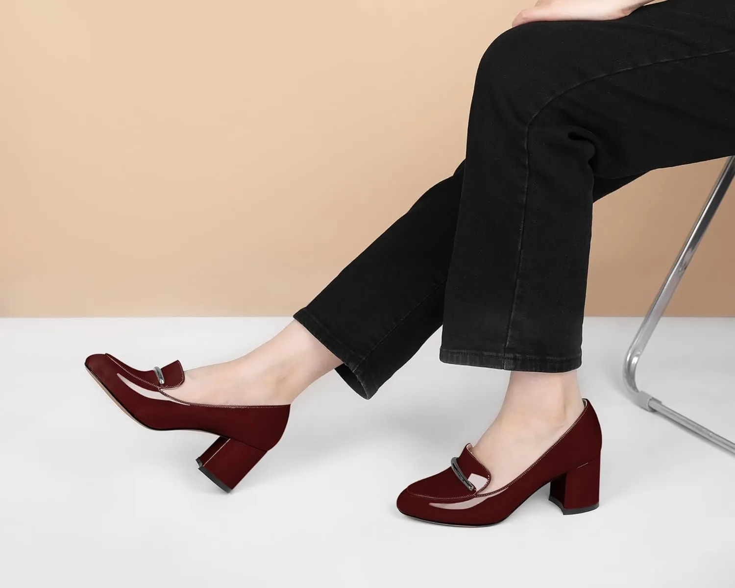 Eldof Women's Pumps Block Heel Round Toe Slip On Chunky Loafer Heel Dress Shoes Pumps for Women 2.5 Inches