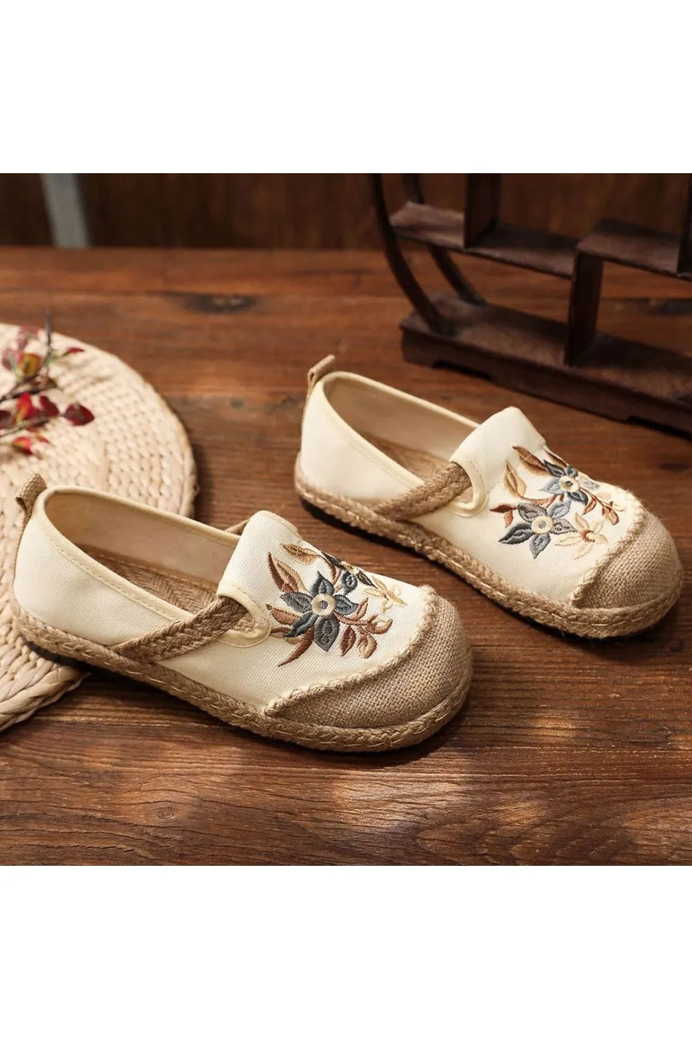 Embroidered Flat Espadrilles