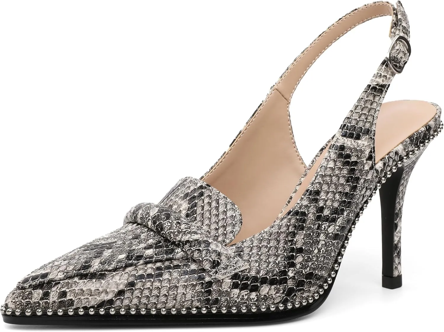 Esvowido Slingback Heels for Women Stilettos Beaded Pointed Toe Shoes Slip On Loafers Pumps High Heel Shoes for Women