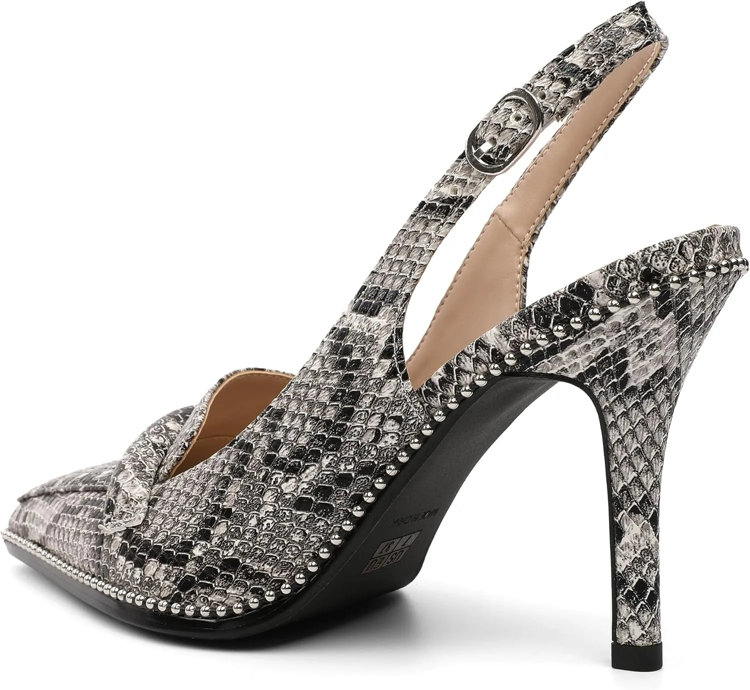 Esvowido Slingback Heels for Women Stilettos Beaded Pointed Toe Shoes Slip On Loafers Pumps High Heel Shoes for Women