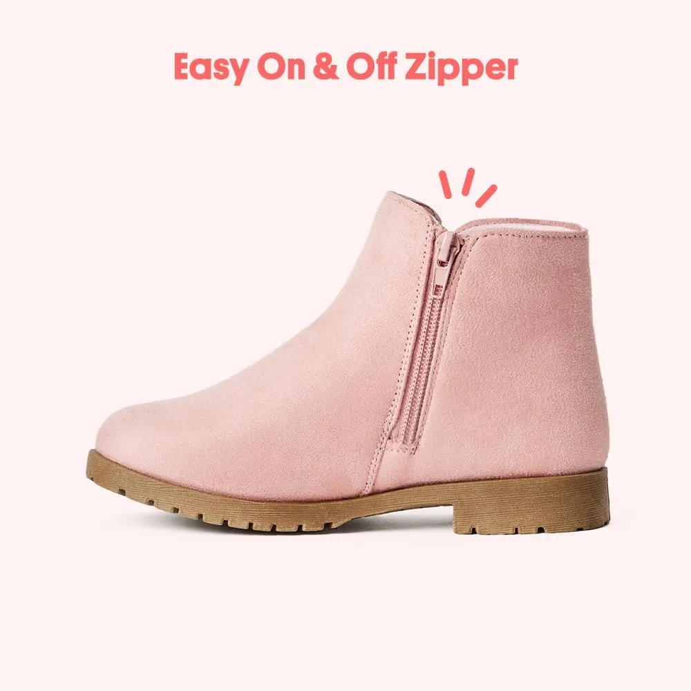 FabKids Girls Ankle Boots Short Booties Side Zipper Riding Boot Low Heels Dress Boot Shoes for Kids