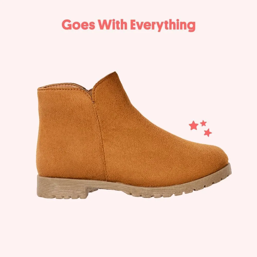 FabKids Girls Ankle Boots Short Booties Side Zipper Riding Boot Low Heels Dress Boot Shoes for Kids