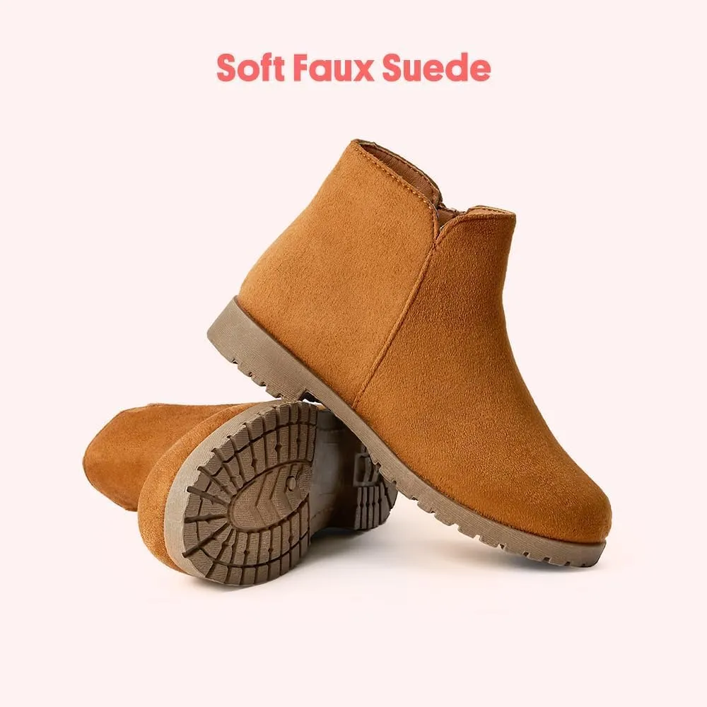 FabKids Girls Ankle Boots Short Booties Side Zipper Riding Boot Low Heels Dress Boot Shoes for Kids