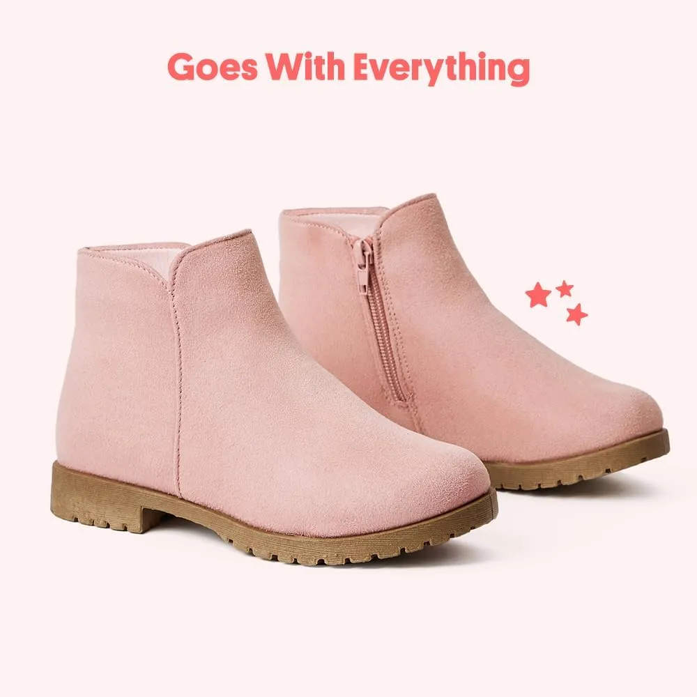 FabKids Girls Ankle Boots Short Booties Side Zipper Riding Boot Low Heels Dress Boot Shoes for Kids