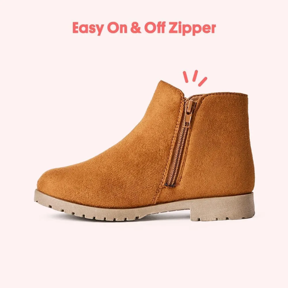 FabKids Girls Ankle Boots Short Booties Side Zipper Riding Boot Low Heels Dress Boot Shoes for Kids