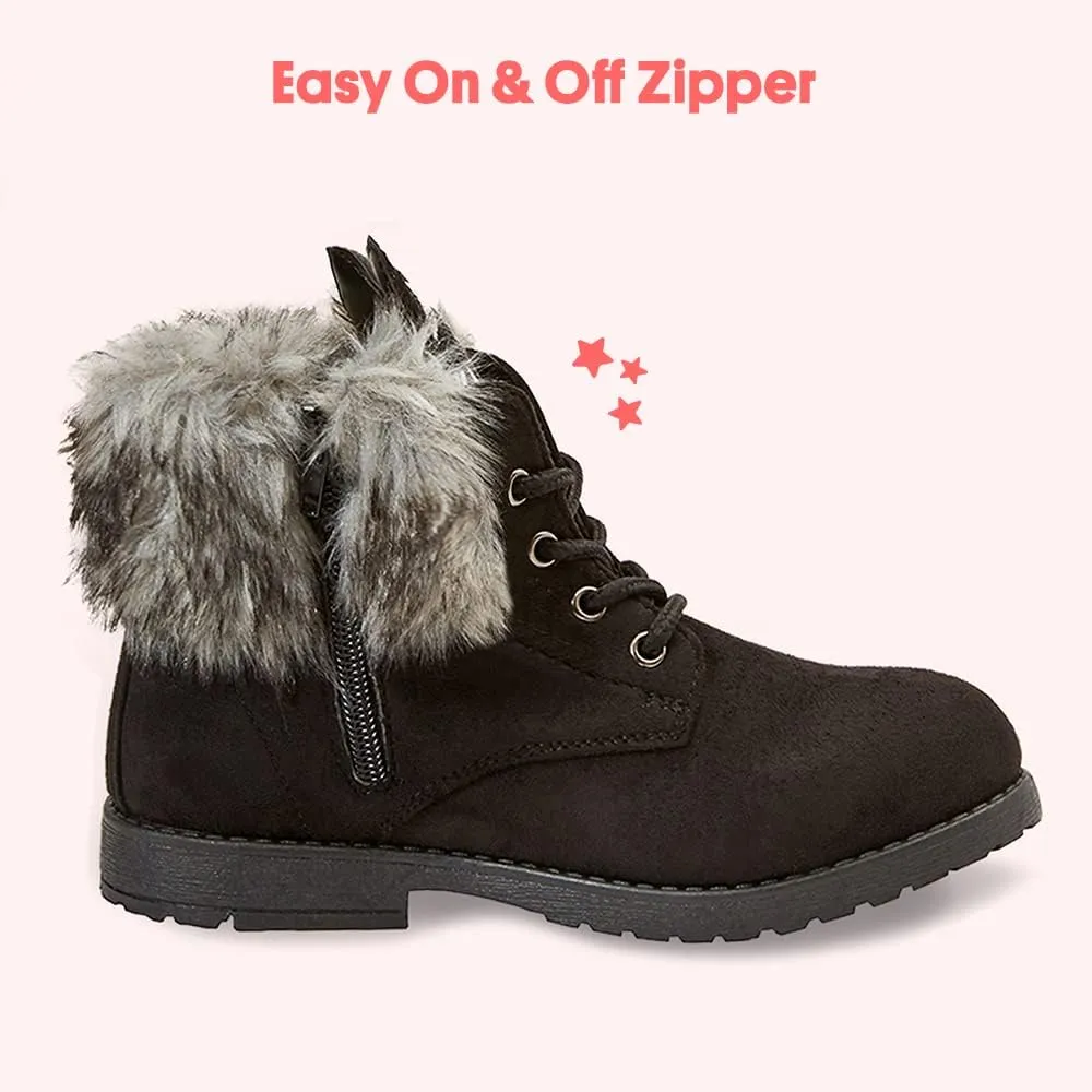 FabKids Girls Fashion Ankle Boots Cute Combat Boots Lace Up Non-Slip Short Boots for Toddler Little Kid Big Kid