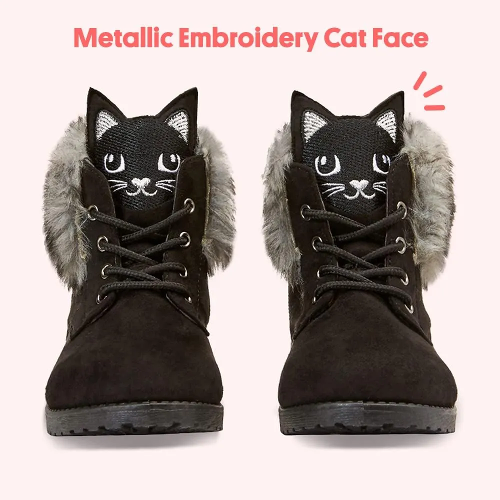 FabKids Girls Fashion Ankle Boots Cute Combat Boots Lace Up Non-Slip Short Boots for Toddler Little Kid Big Kid