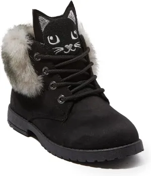 FabKids Girls Fashion Ankle Boots Cute Combat Boots Lace Up Non-Slip Short Boots for Toddler Little Kid Big Kid
