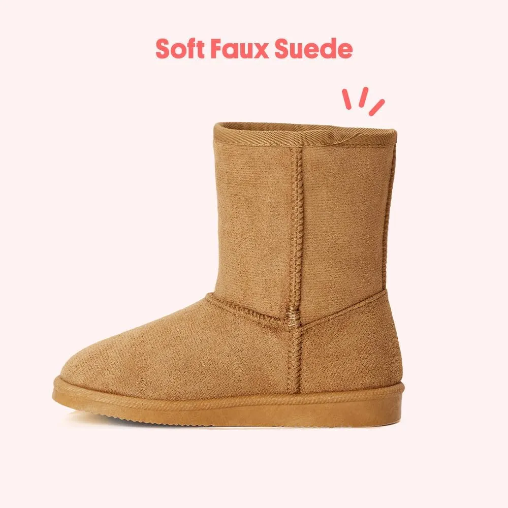 FabKids Girls Winter Mid Calf Snow Boots Warm Faux Fur Lined Non-Slip Shoes for Toddler Little Kid Big Kid