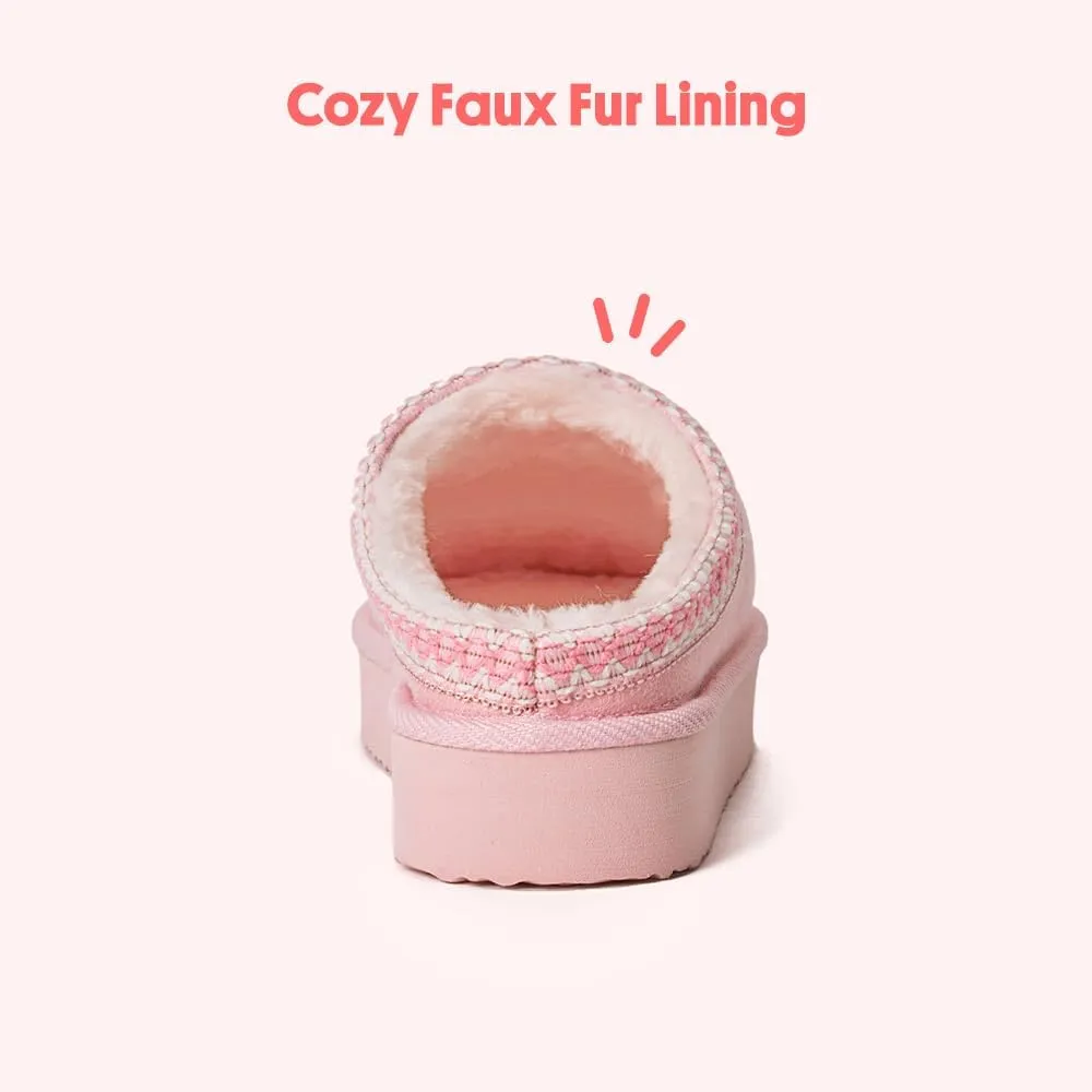 FabKids Girls Winter Mid Calf Snow Boots Warm Faux Fur Lined Non-Slip Shoes for Toddler Little Kid Big Kid