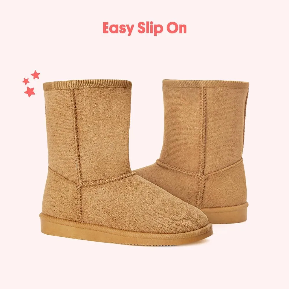 FabKids Girls Winter Mid Calf Snow Boots Warm Faux Fur Lined Non-Slip Shoes for Toddler Little Kid Big Kid