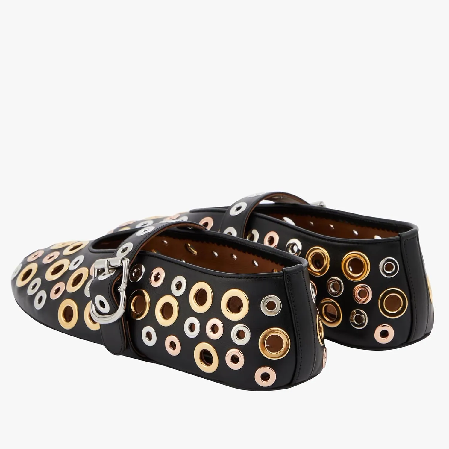Fashion Buckle Ballet Flats Women's Delicate Metal Buckle with Rivet Holes Mary Jane Comfort Flats