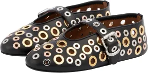 Fashion Buckle Ballet Flats Women's Delicate Metal Buckle with Rivet Holes Mary Jane Comfort Flats