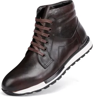 Fashion Men's Leather Lace-up Dress Boots, Mid Top Casual Chukka Sneaker Boot Business Shoes for Men