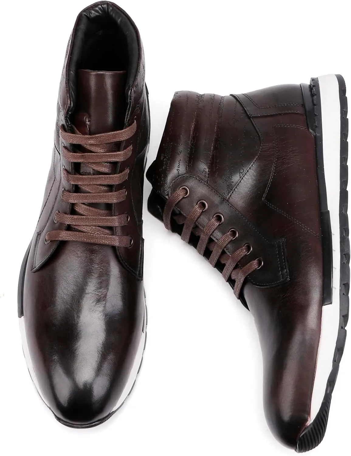 Fashion Men's Leather Lace-up Dress Boots, Mid Top Casual Chukka Sneaker Boot Business Shoes for Men