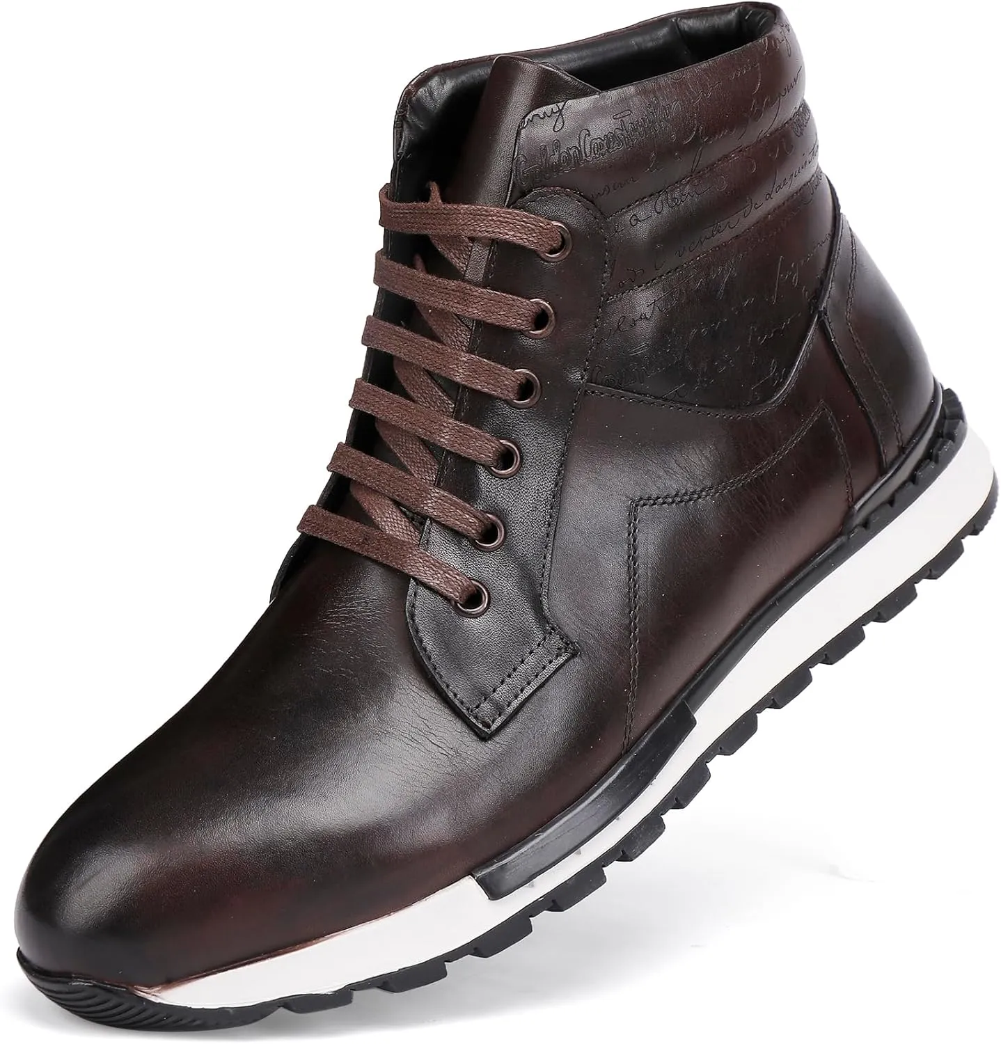 Fashion Men's Leather Lace-up Dress Boots, Mid Top Casual Chukka Sneaker Boot Business Shoes for Men