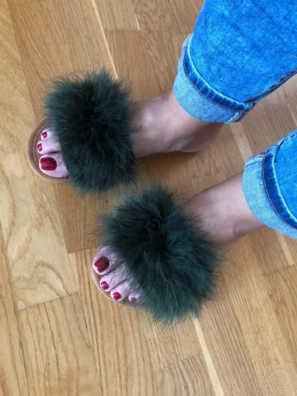 FAYUEKEY Comfy Slippers for Women Open Toe Sexy Fluffy Furry Soft Cute Slides Indoor Outdoor Flats Shoes