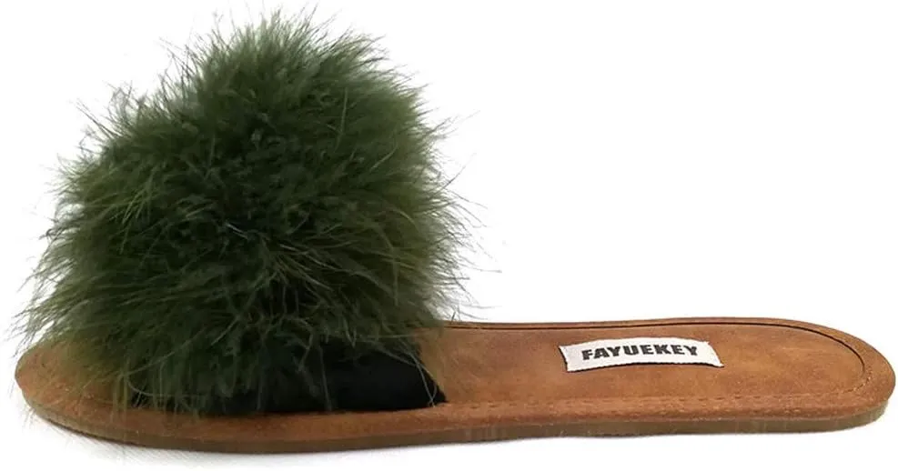 FAYUEKEY Comfy Slippers for Women Open Toe Sexy Fluffy Furry Soft Cute Slides Indoor Outdoor Flats Shoes