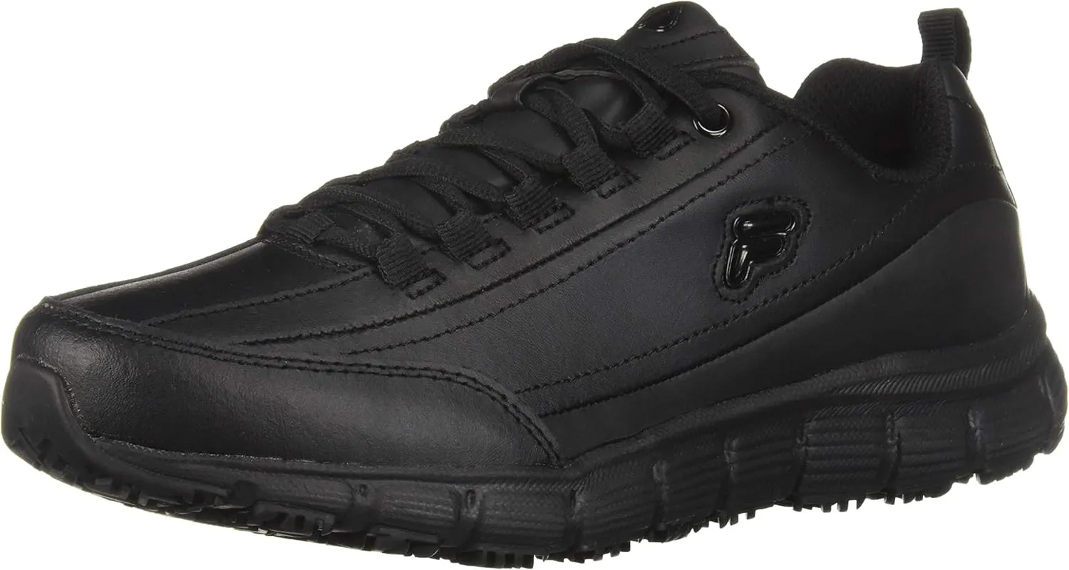 Fila Memory Radiance Slip Resistant - Shoes for Women - Leather and Textile Upper - Cement Construction Black/Black/Black 7 B - Medium